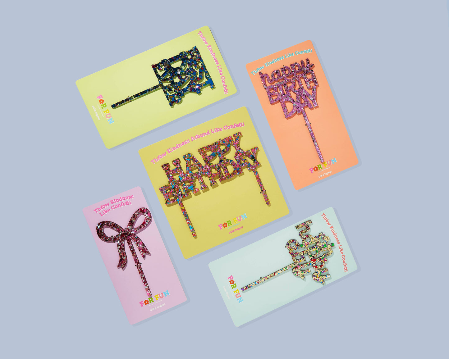 FOR FUN - Cake Topper - "Happy Birthday" - Purple Confetti