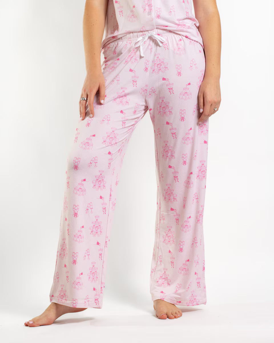 Pop the Bubbly Short Sleeve Button Up Sleep Shirt and pant set