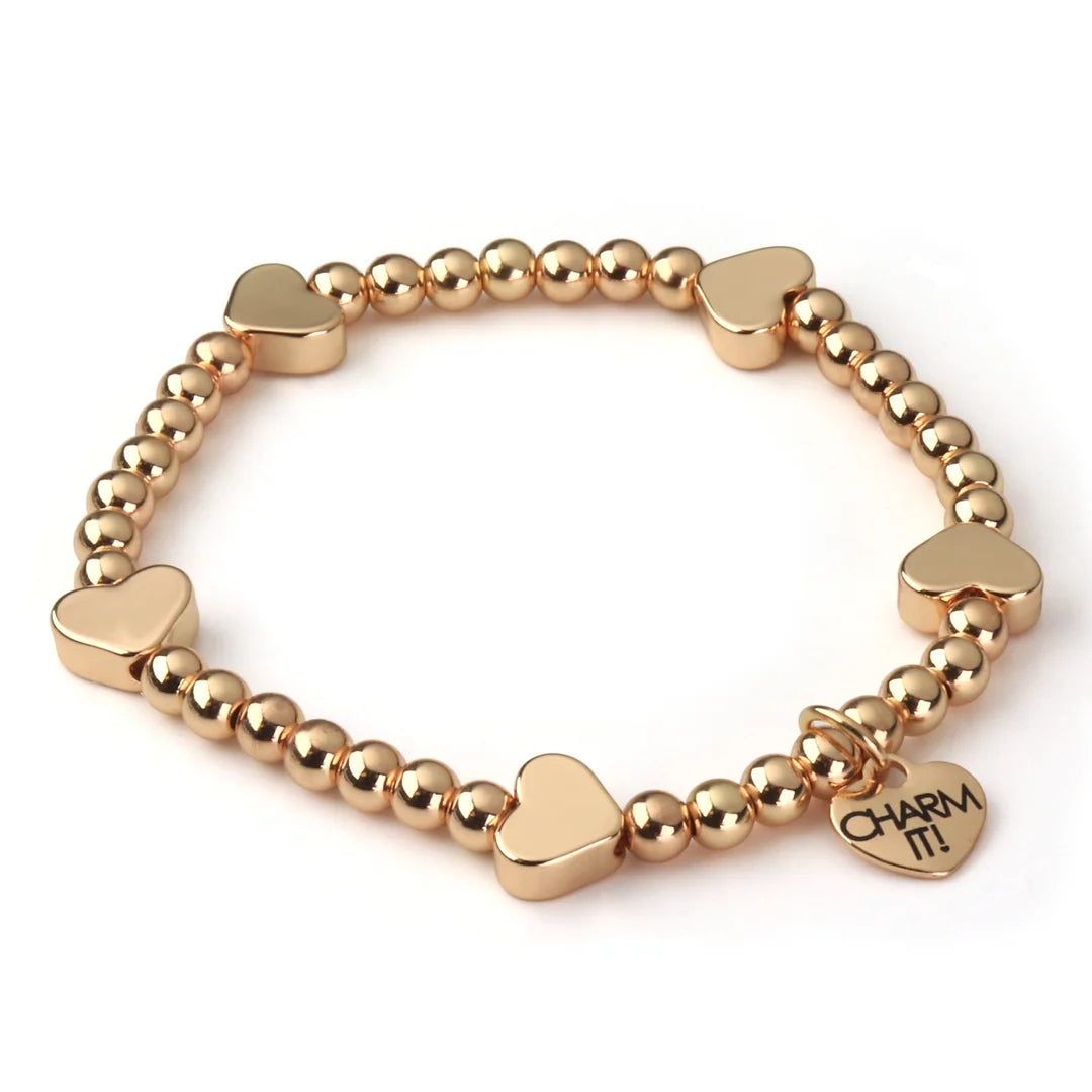Classic Gold Heart Stretch Bead Bracelet
