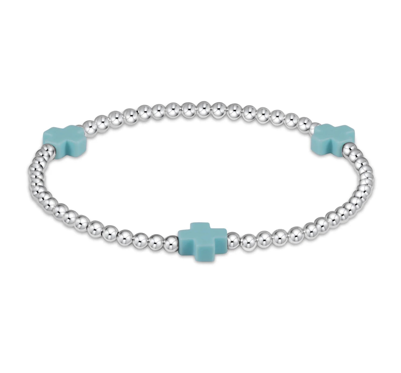 Signature Cross Sterling 3mm beaded bracelet - Turquoise