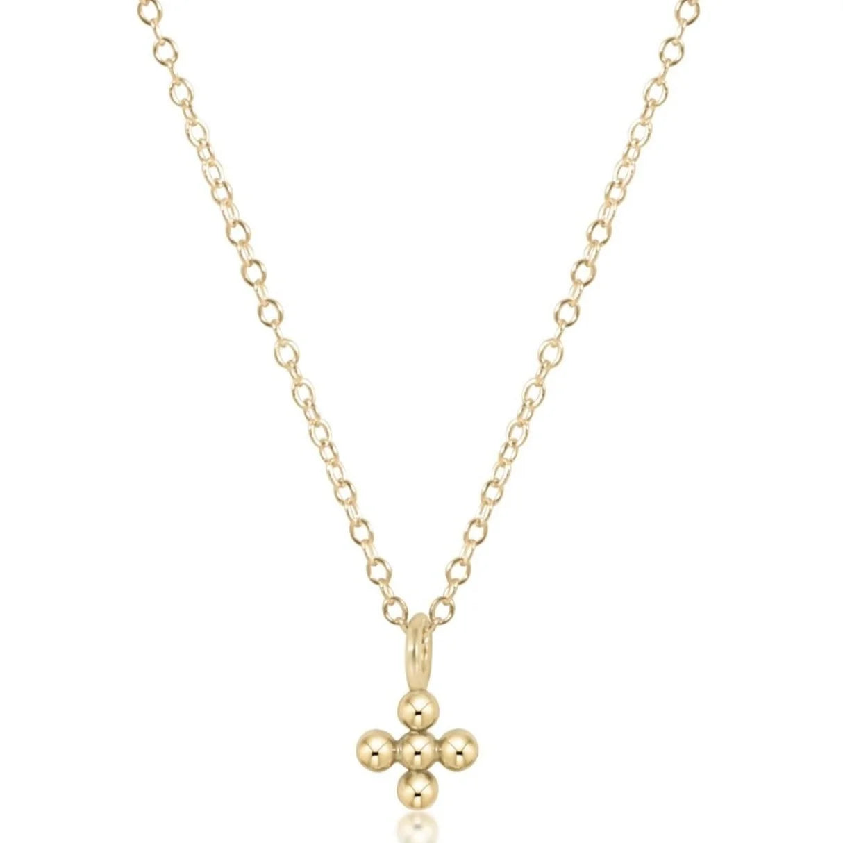 16" Necklace Gold - Classic Beaded Signature Cross Small Gold Charm