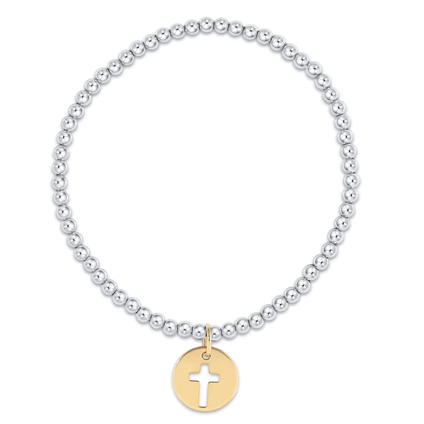Classic Sterling mixed metal 3mm Bead Bracelet - Blessed Gold charm