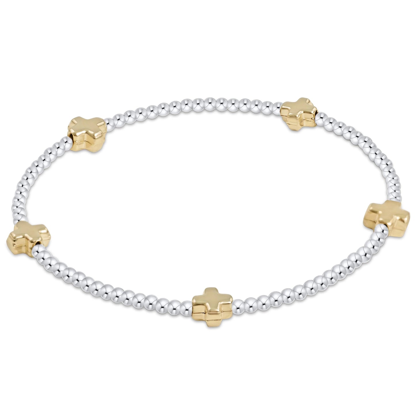 Signature cross small sterling mixed metal pattern 2mm bead bracelet