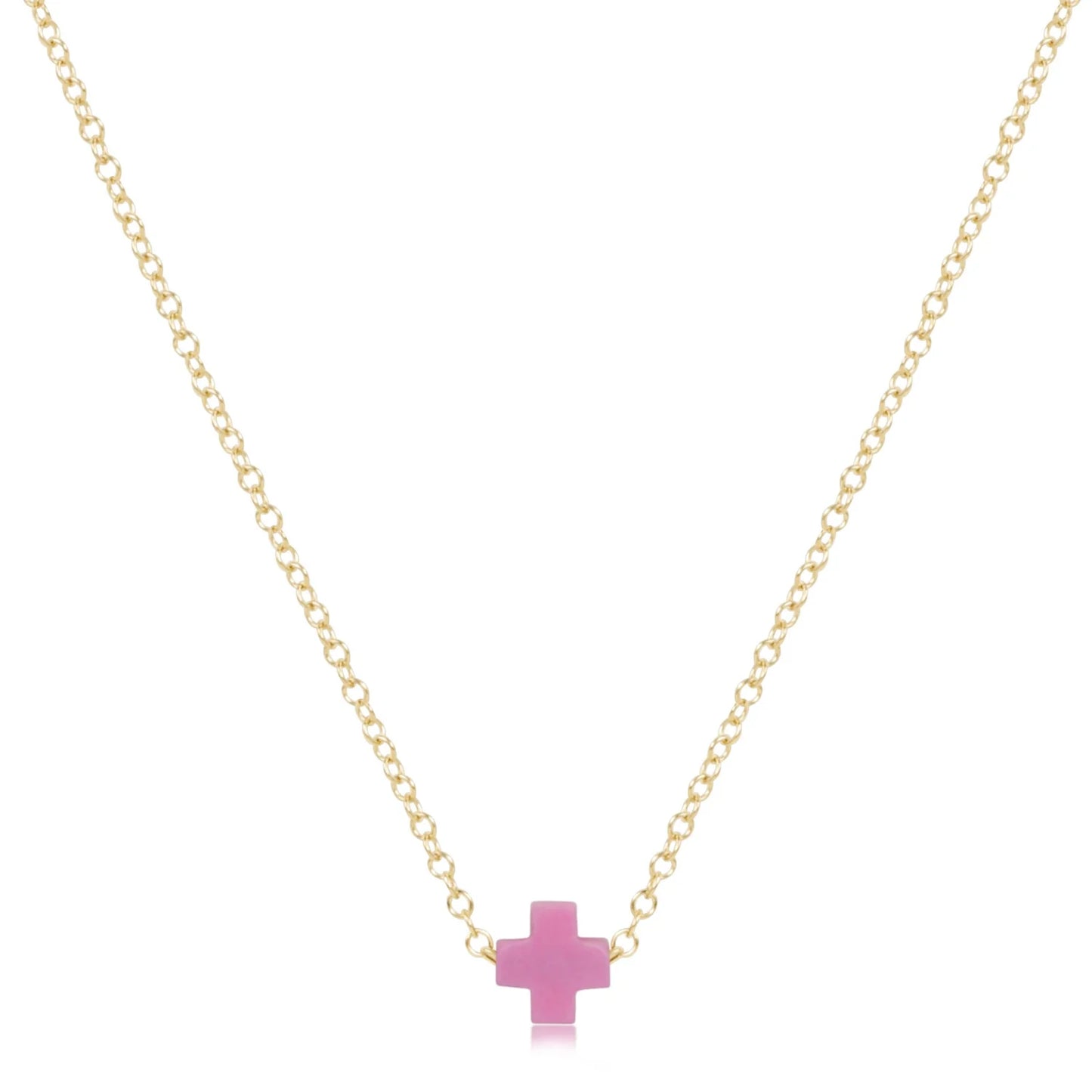 Egirl 14" necklace gold - signature cross small bright pink