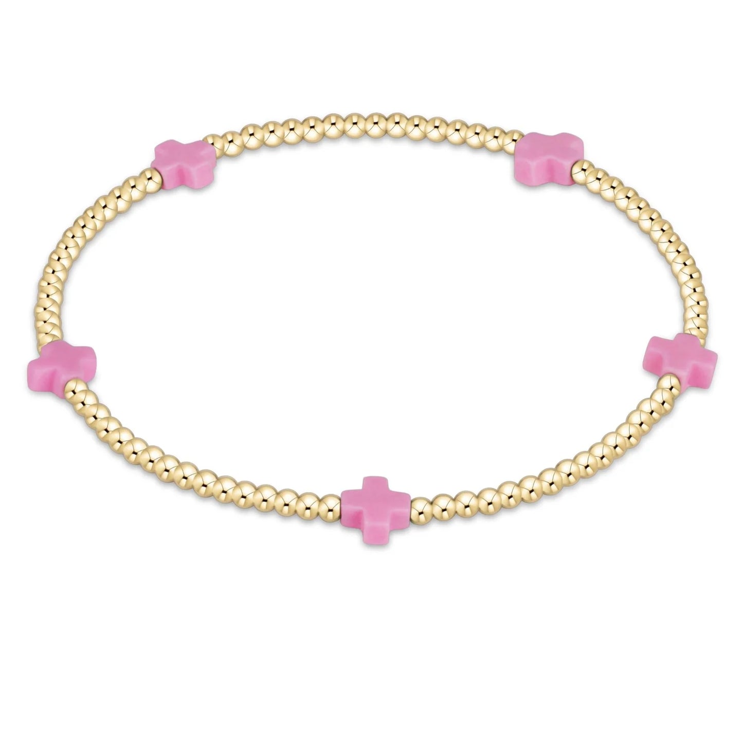 Egirl Signature Cross Small Gold pattern 2mm bead bracelet - Emerald