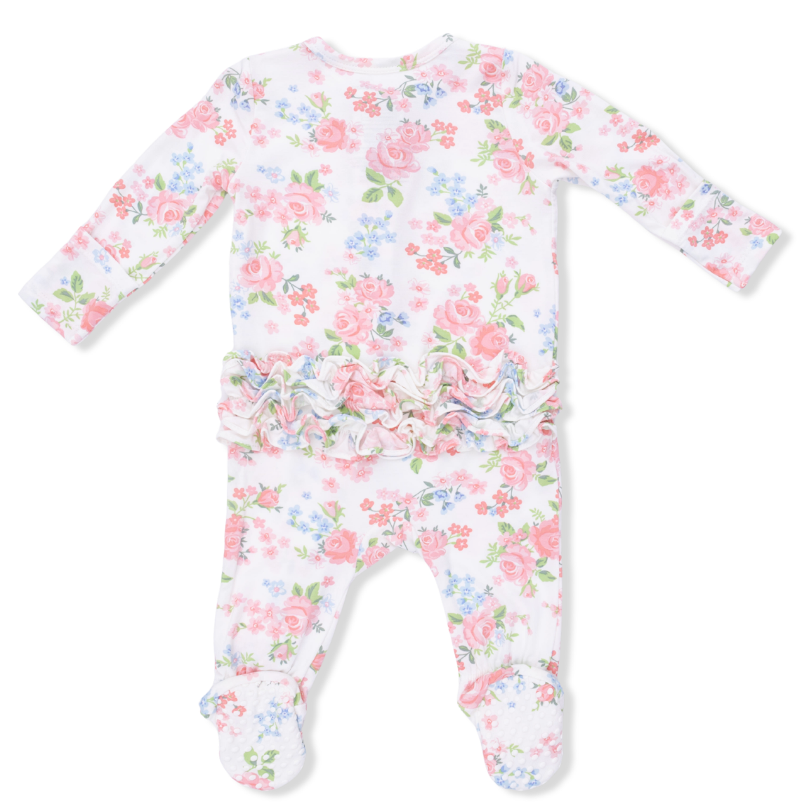 Cute Little Roses - 2 Way Ruffle Back Zipper Footie