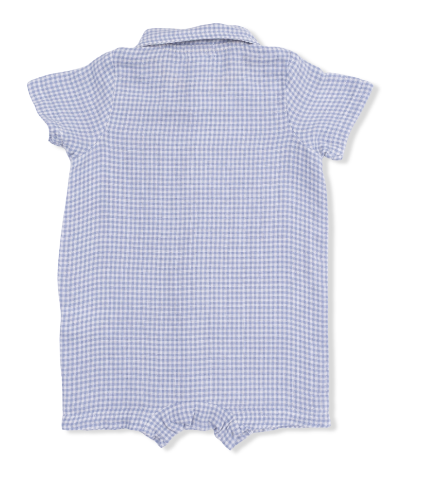 Micro Gingham Blue Blizzard - Polo Shortie