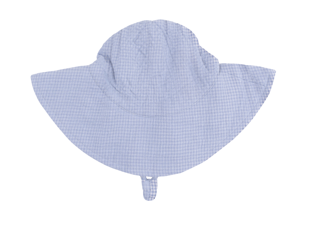 Micro Gingham Blue Blizzard - Wide Brim Sun Hat
