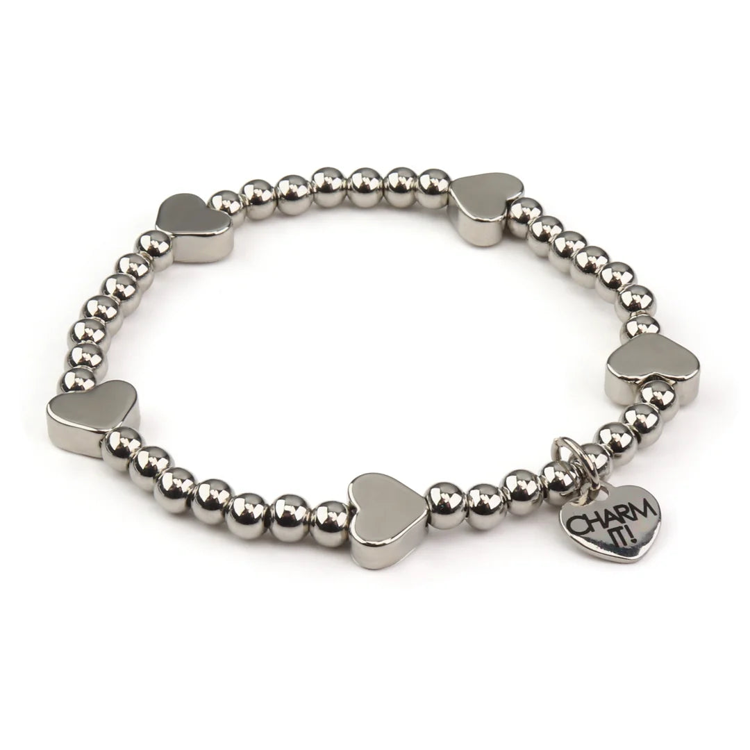 Classic Silver Heart Stretch Bead Bracelet