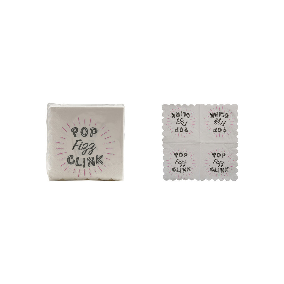 "Pop Fizz Clink" Paper Scalloped Napkins (Contains 50 Folded Pieces) ©