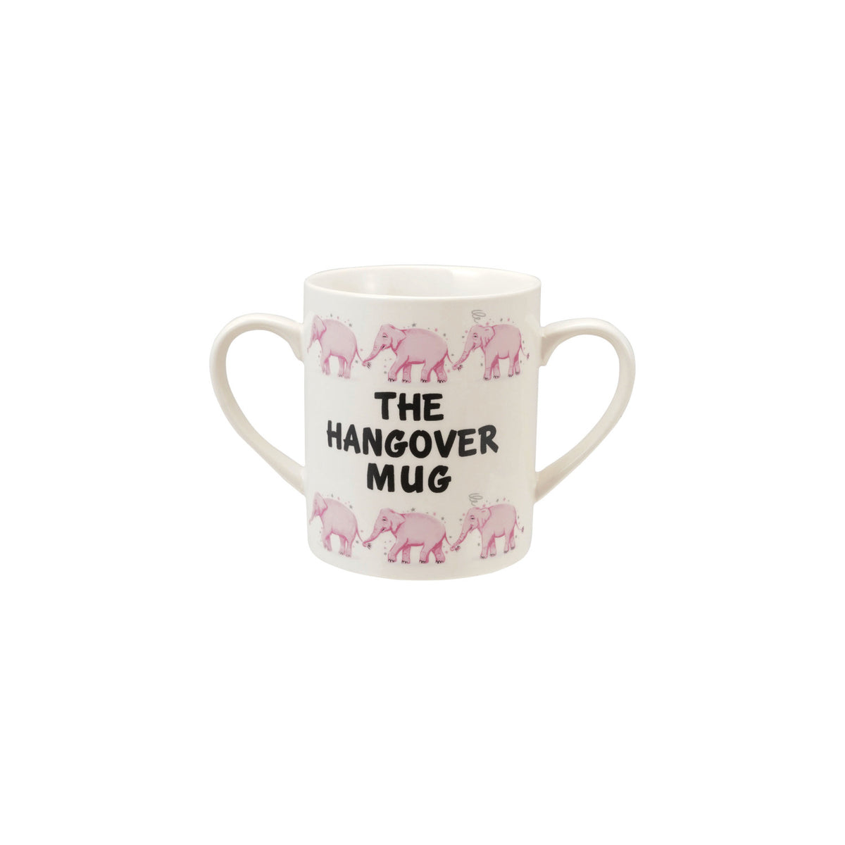 12 oz. Stoneware Mug with Double Handles & Pink Elephants "The Hangover Mug" ©