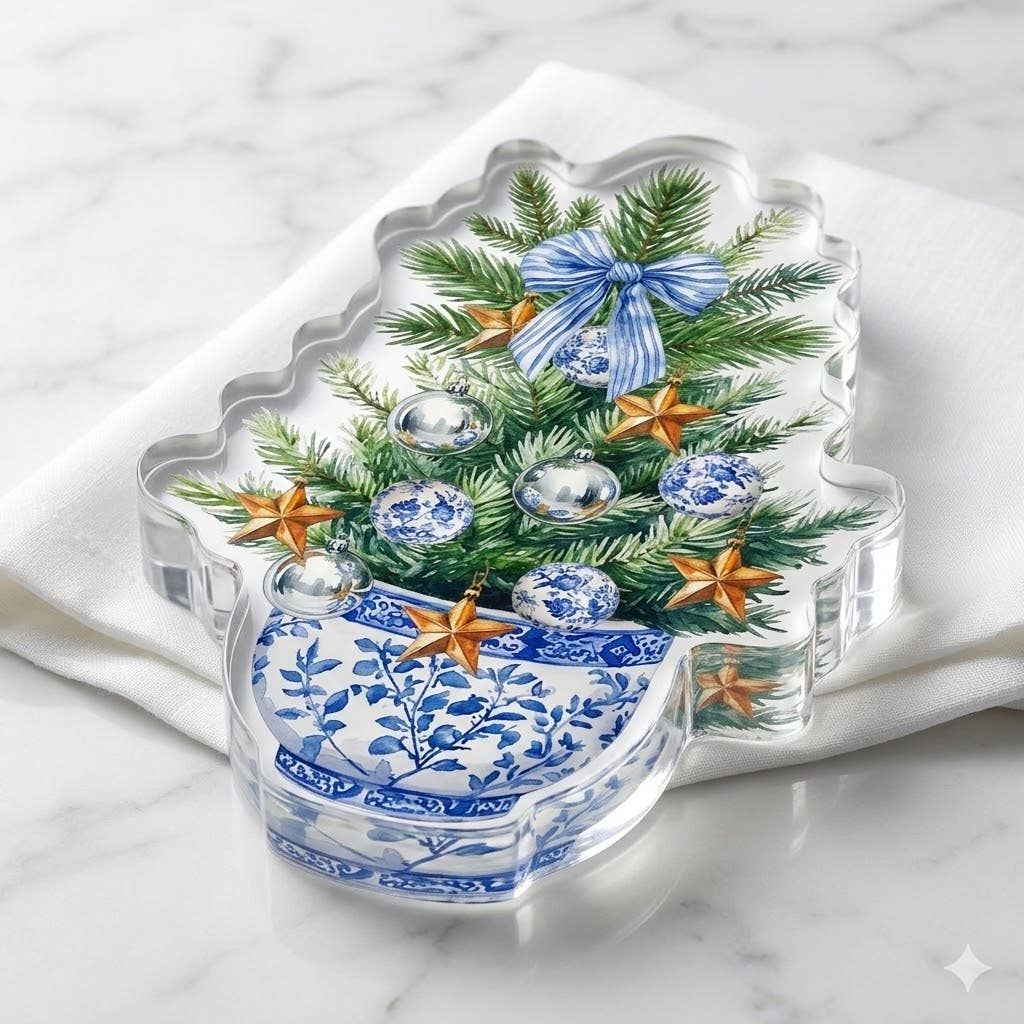 Acrylic Napkin Weight, Blue Christmas