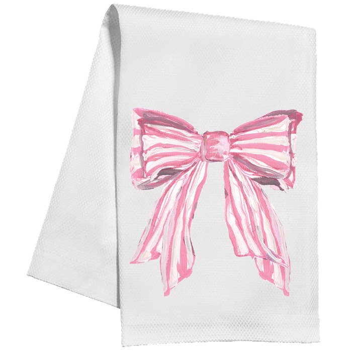Pink Striped Bow Kitchen Towel