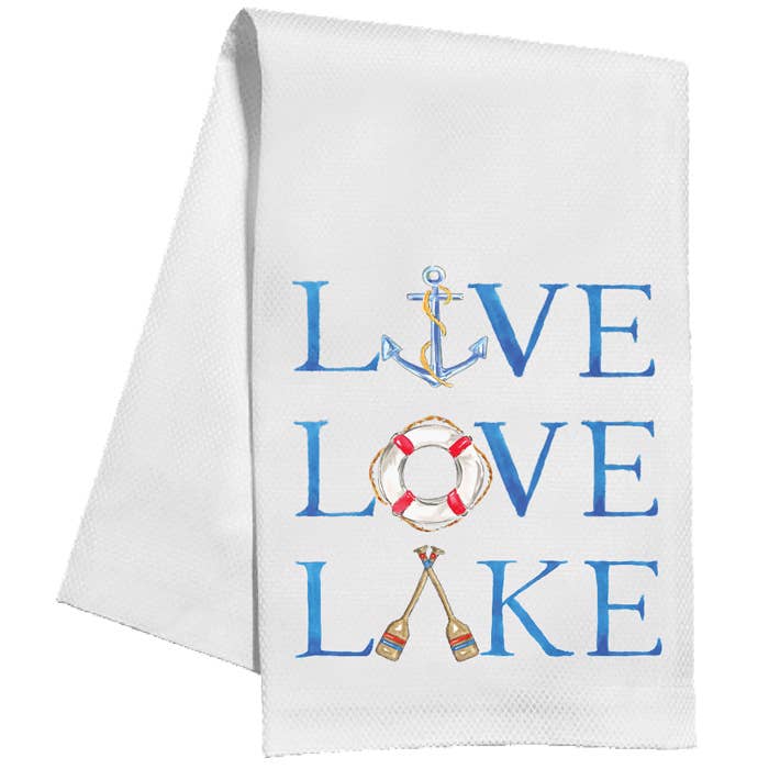 Live Love Lake Anchor Life Preserver Oars Kitchen Towel