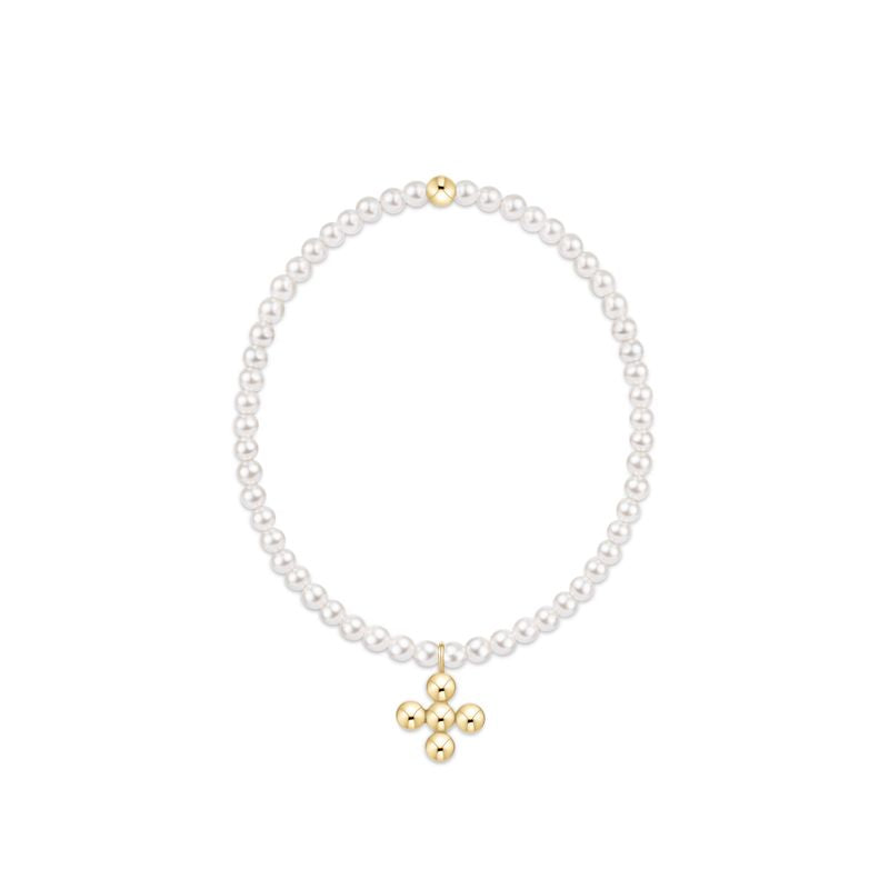 Classic Pearl 3mm Bracelet - Signature Cross 4mm Beaded Gold Charm