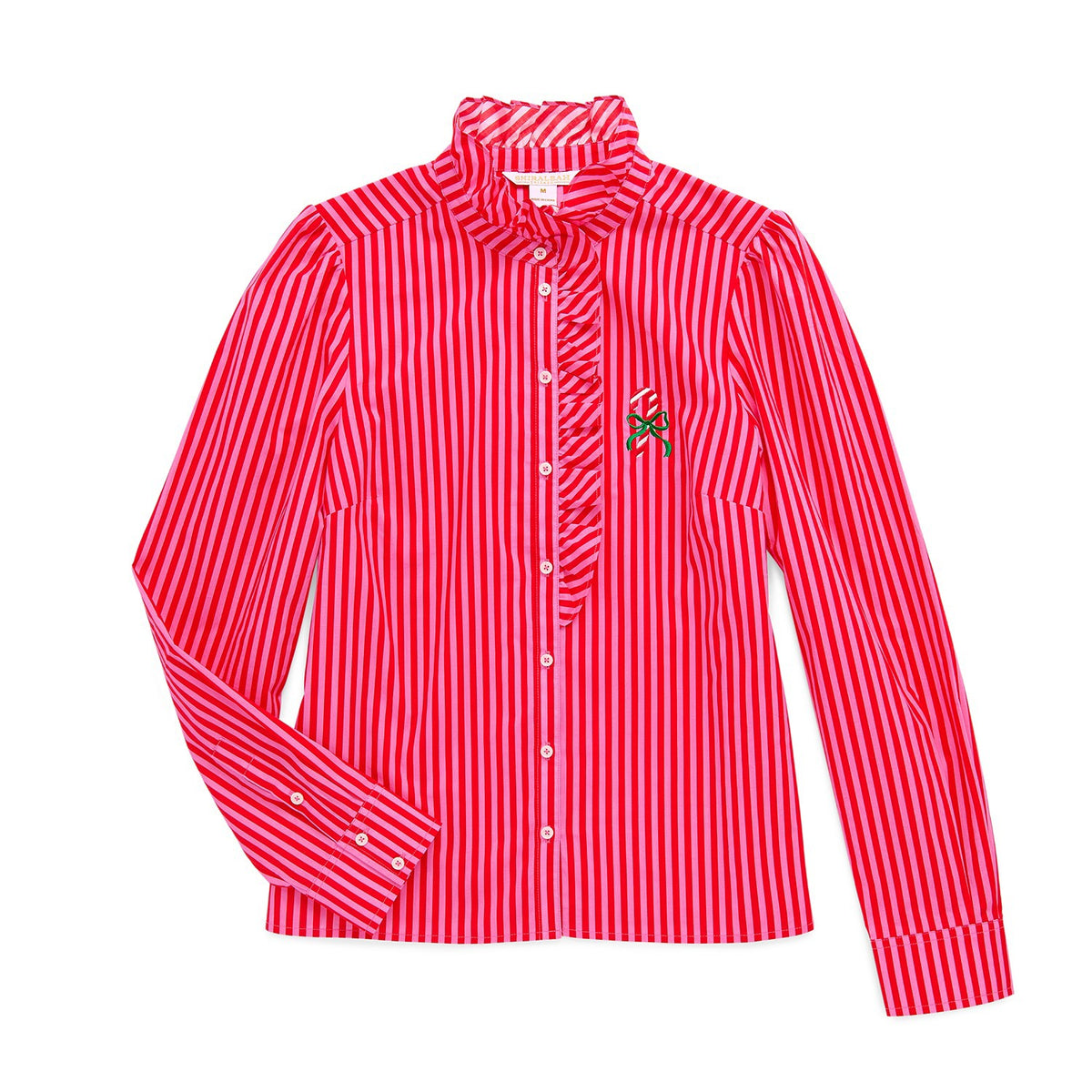 S CANDY CANE RUFFLE BLOUSE,RED