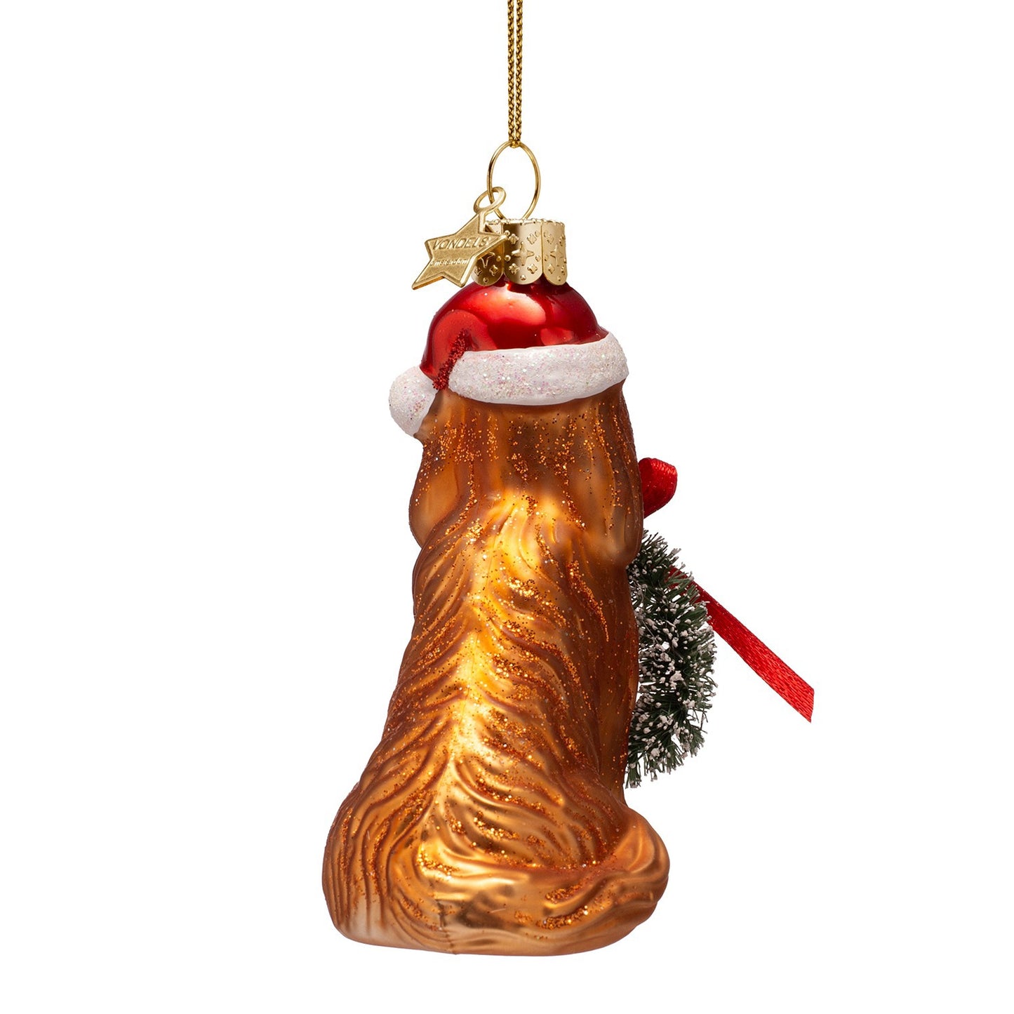 Ornament glass Christmas dog gold with wreath H3.5"