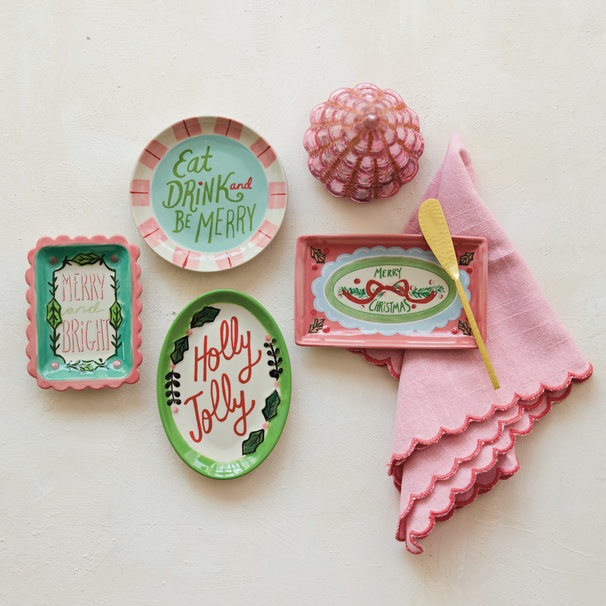 Stoneware Dish with Holiday Saying, 4 Styles ©