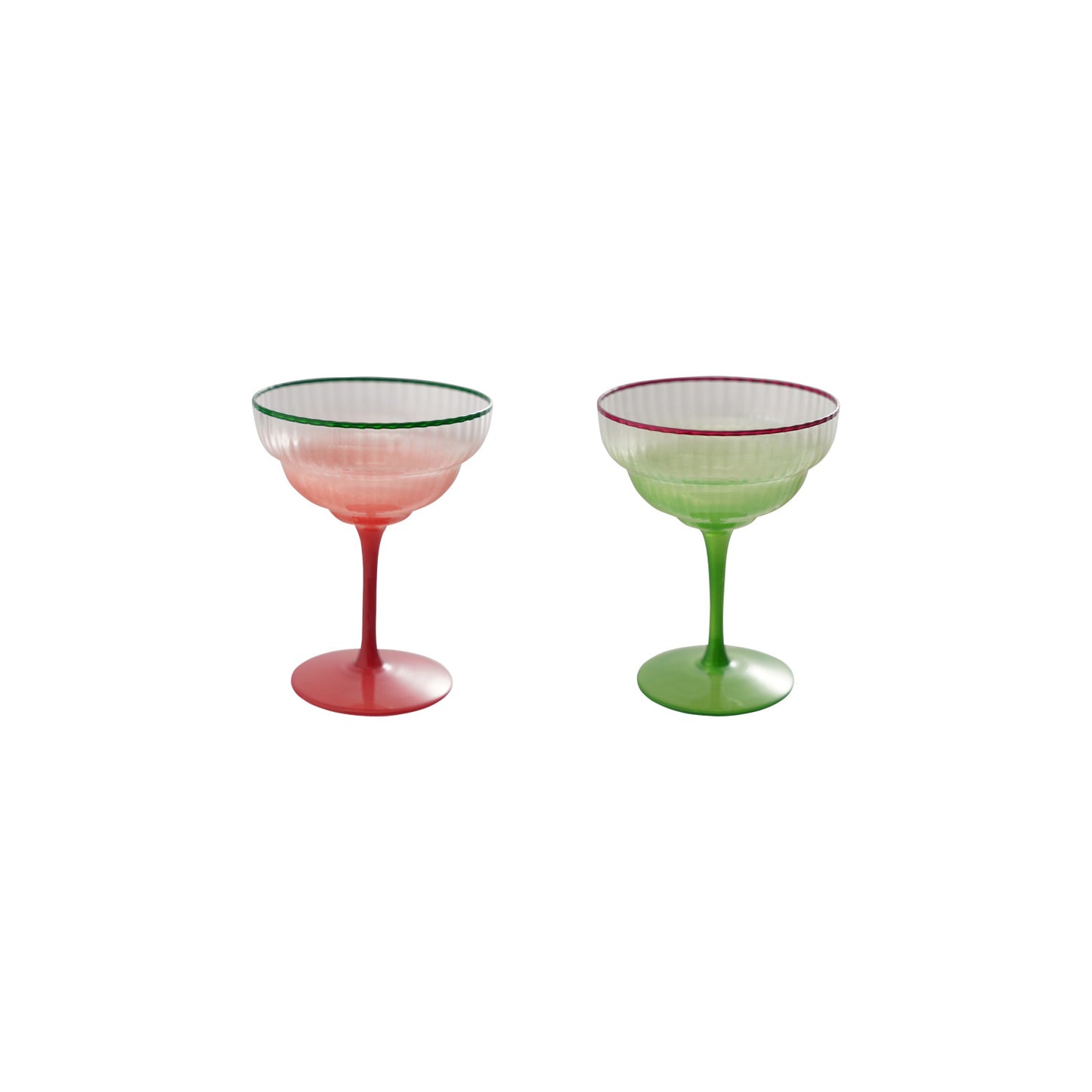 4 oz. Fluted Stemmed Coupe Glass with Colored Rim, 2 Ombre Colors