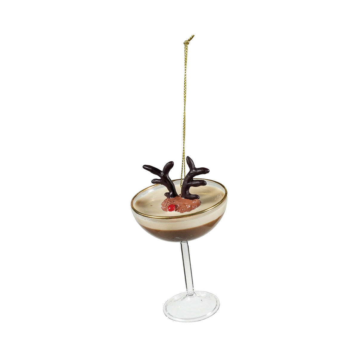 Glass Espresso Martini Ornament with Deer Head, Brown & Cream Color