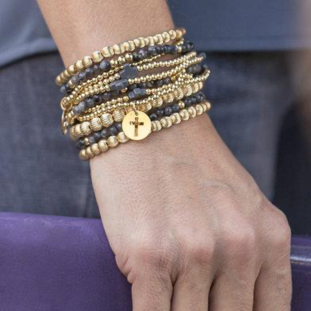Classic gold 2mm bead bracelet - blessed small gold charm
