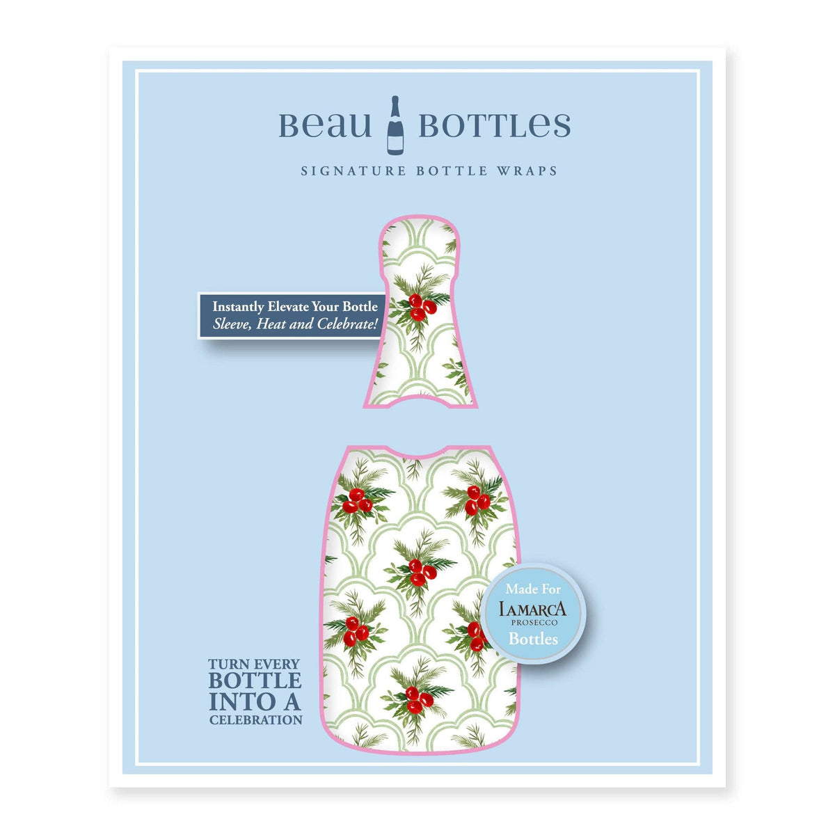 Limited Edition Scalloped Christmas Berries Prosecco Bottle Wrap