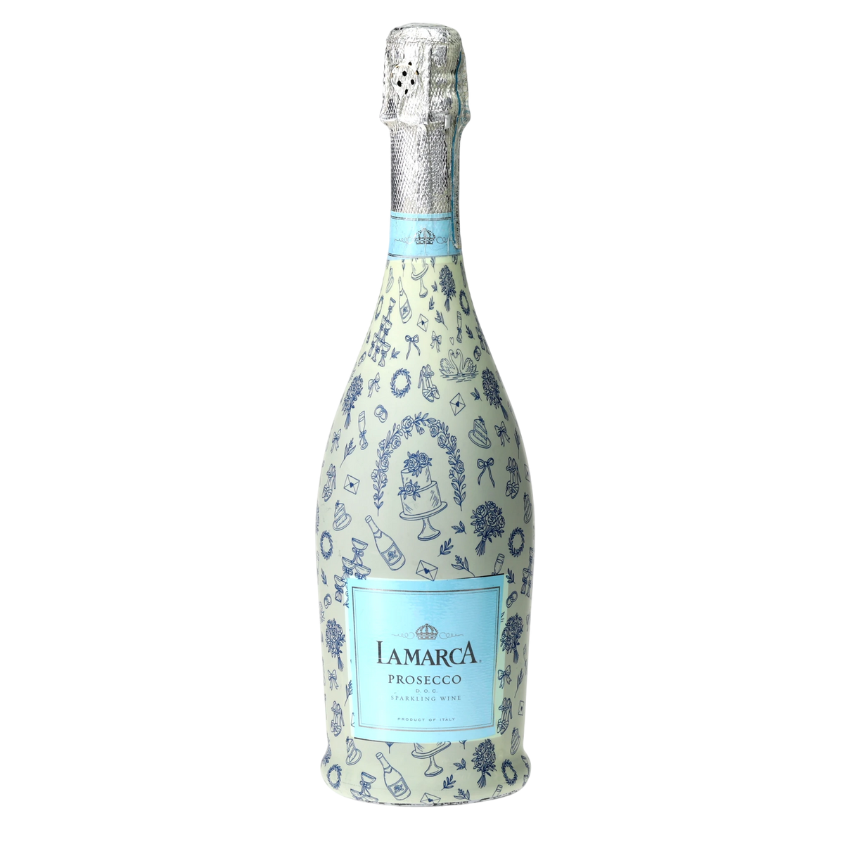 Blue Wedding Toile Prosecco Bottle Wrap