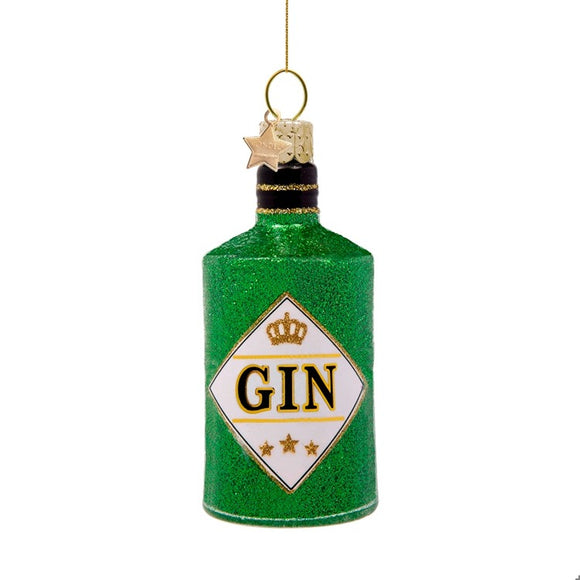 Ornament glass green glitter gin bottle