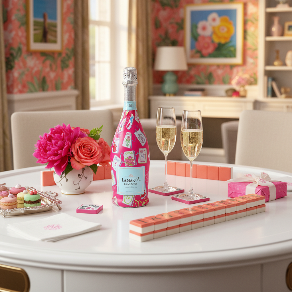 Pink Mahjong Prosecco Bottle Wrap