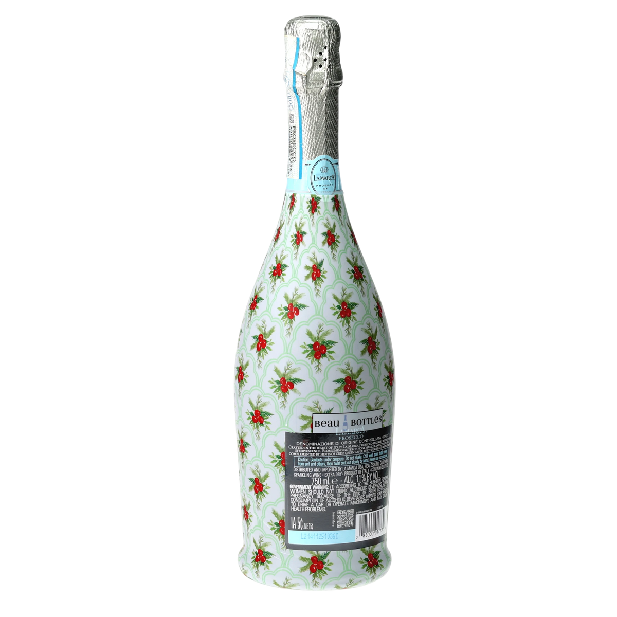 Limited Edition Scalloped Christmas Berries Prosecco Bottle Wrap