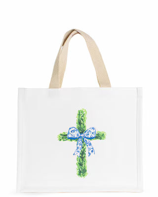 Boxwood Cross Gift Tote White/Green 12x10x5