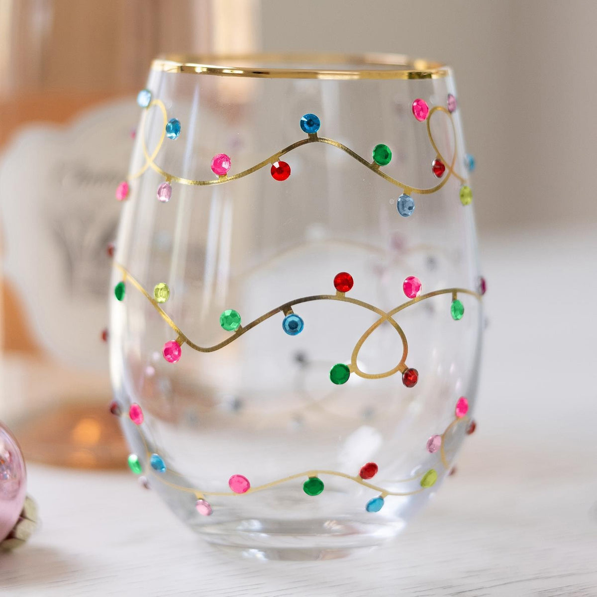 Stemless Wine Glass  Rhinestone Lights