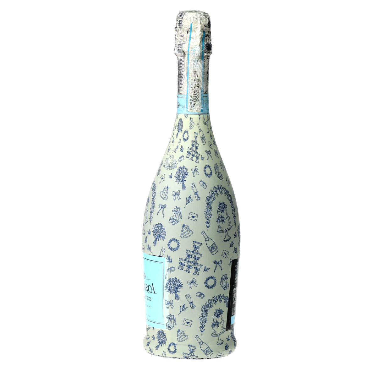 Blue Wedding Toile Prosecco Bottle Wrap