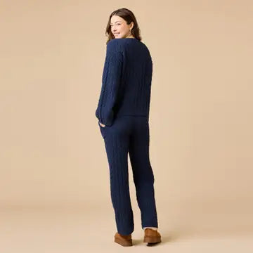 Women's Soft Cable Knit V-Neck & Pant Lounge Set
