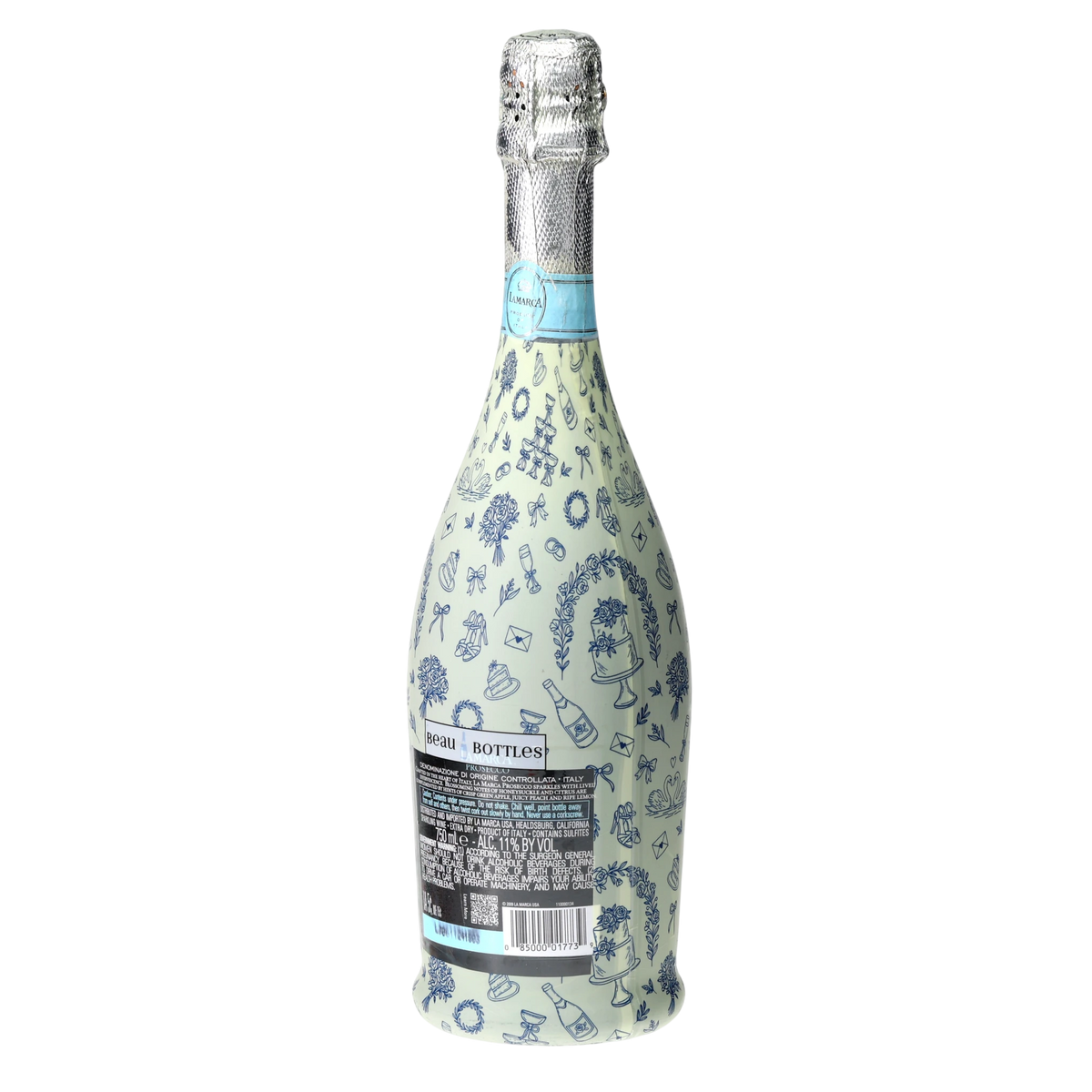 Blue Wedding Toile Prosecco Bottle Wrap
