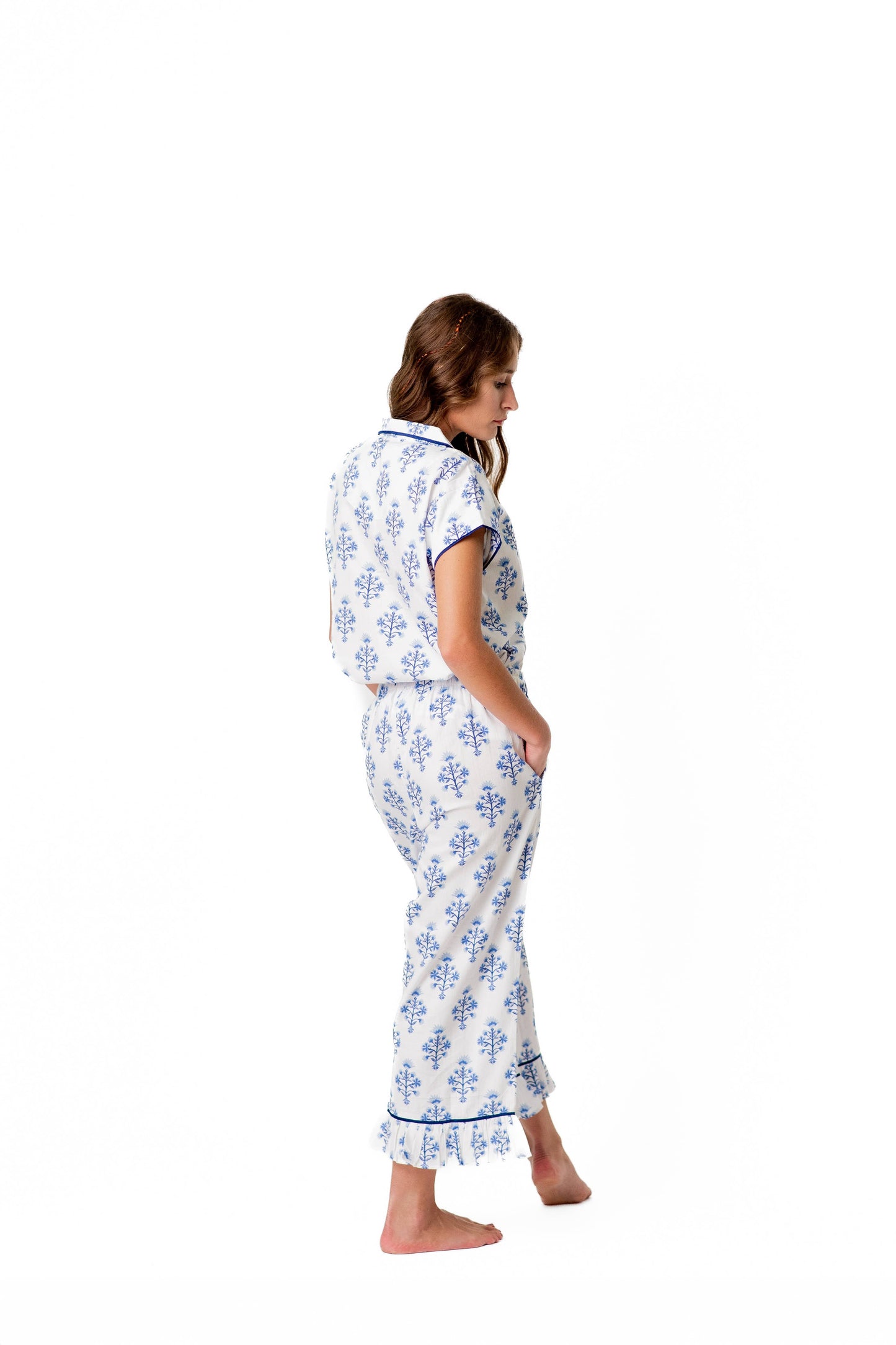 Marigold Luxe Sateen Capri Pajama Set - Blue - w/monogram