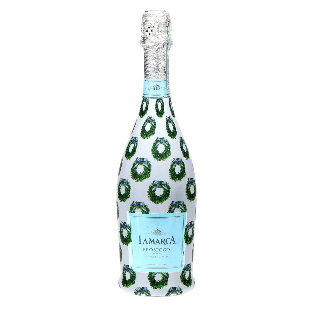 WH Hostess Boxwood Wreaths Prosecco Bottle Wrap