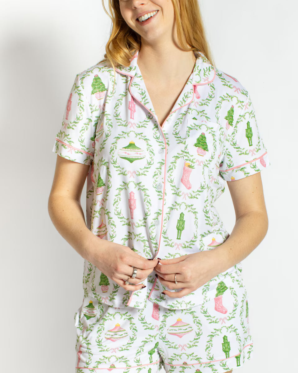 Nutcracker Trellis Short Sleeve Button Up & Pant Set