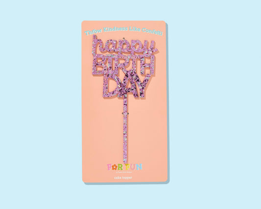 FOR FUN - Cake Topper - "Happy Birthday" - Purple Confetti