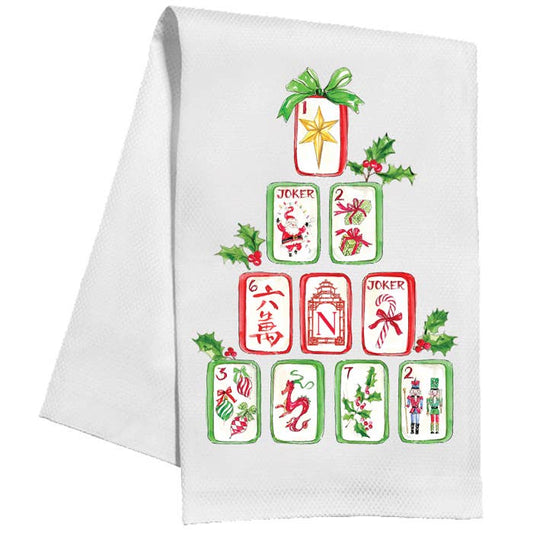 Red & Green Mahjong Tiles Pyramid Kitchen Towel