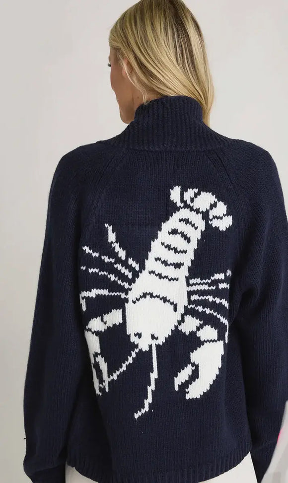 Varsity Chunky Lobster Cardigan-Navy/White combo