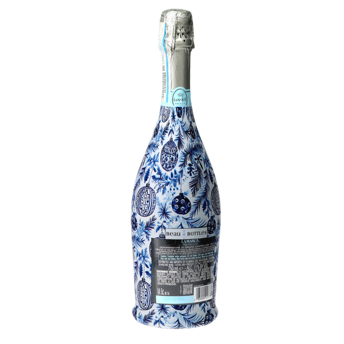 Limited Edition Blue & White Ornament Prosecco Bottle Wrap