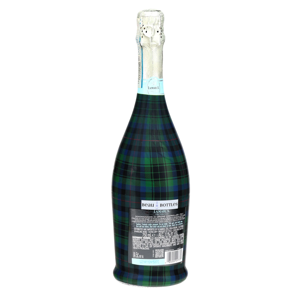Blue & Green Christmas Tartan Prosecco Bottle Wrap