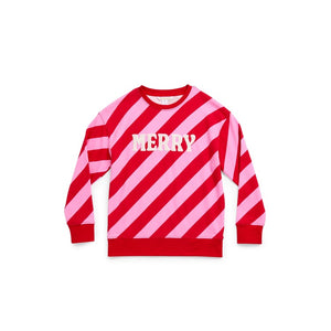 "MERRY" DIAGONAL STRIPED CLASSIC SWEATSHIRT,RED