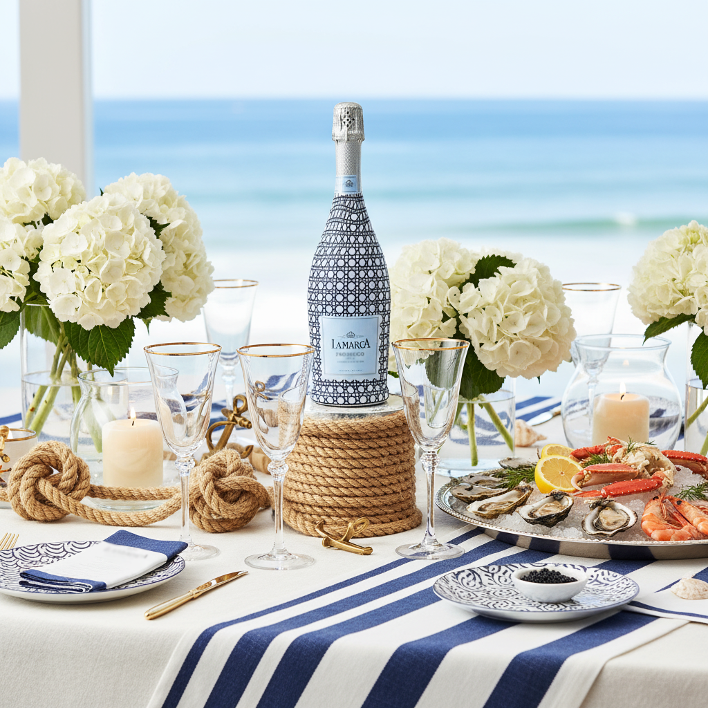 Navy & White Cane Prosecco Bottle Wrap
