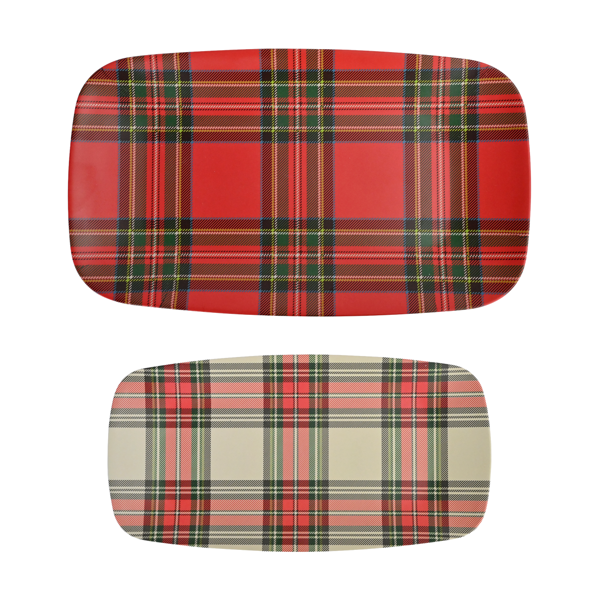 Red and White Plaid Stacking Melamine Tray - Set of 2