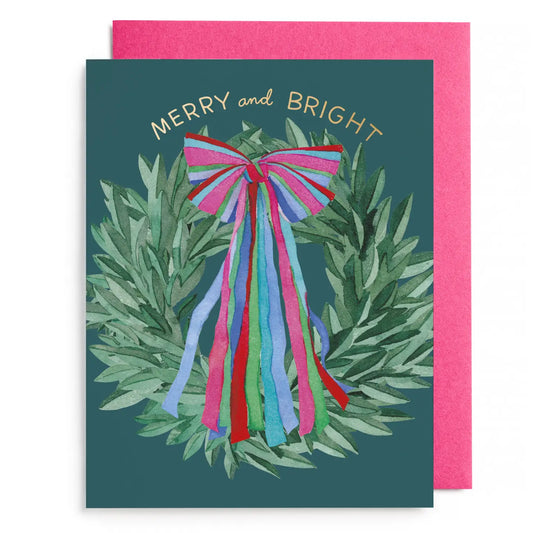 Colorful Bow Wreath Greeting Card