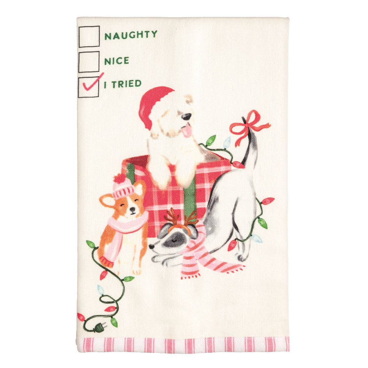 Naughty & Nice Christmas Pet Pattern Hem Towel