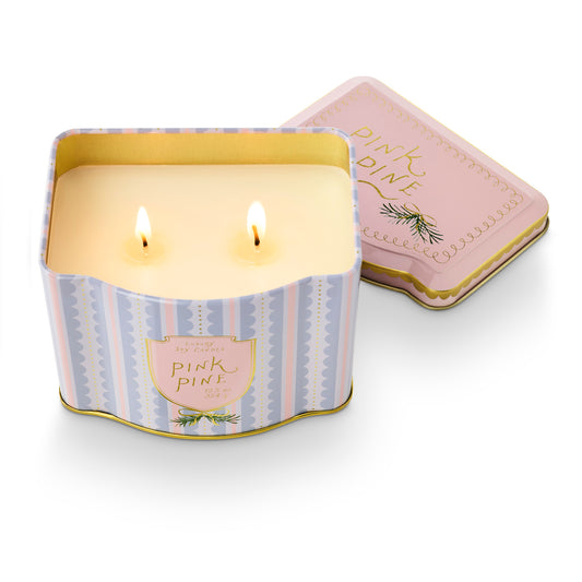 Pink Pine Printed Tin candle
