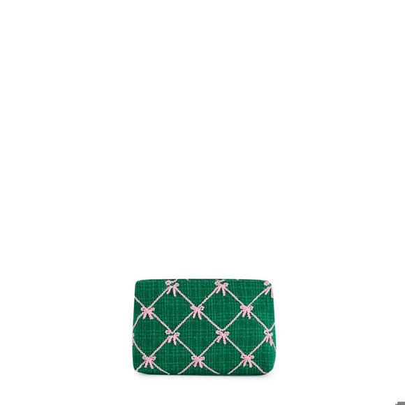 TINSEL BOW ZIP POUCH,GREEN